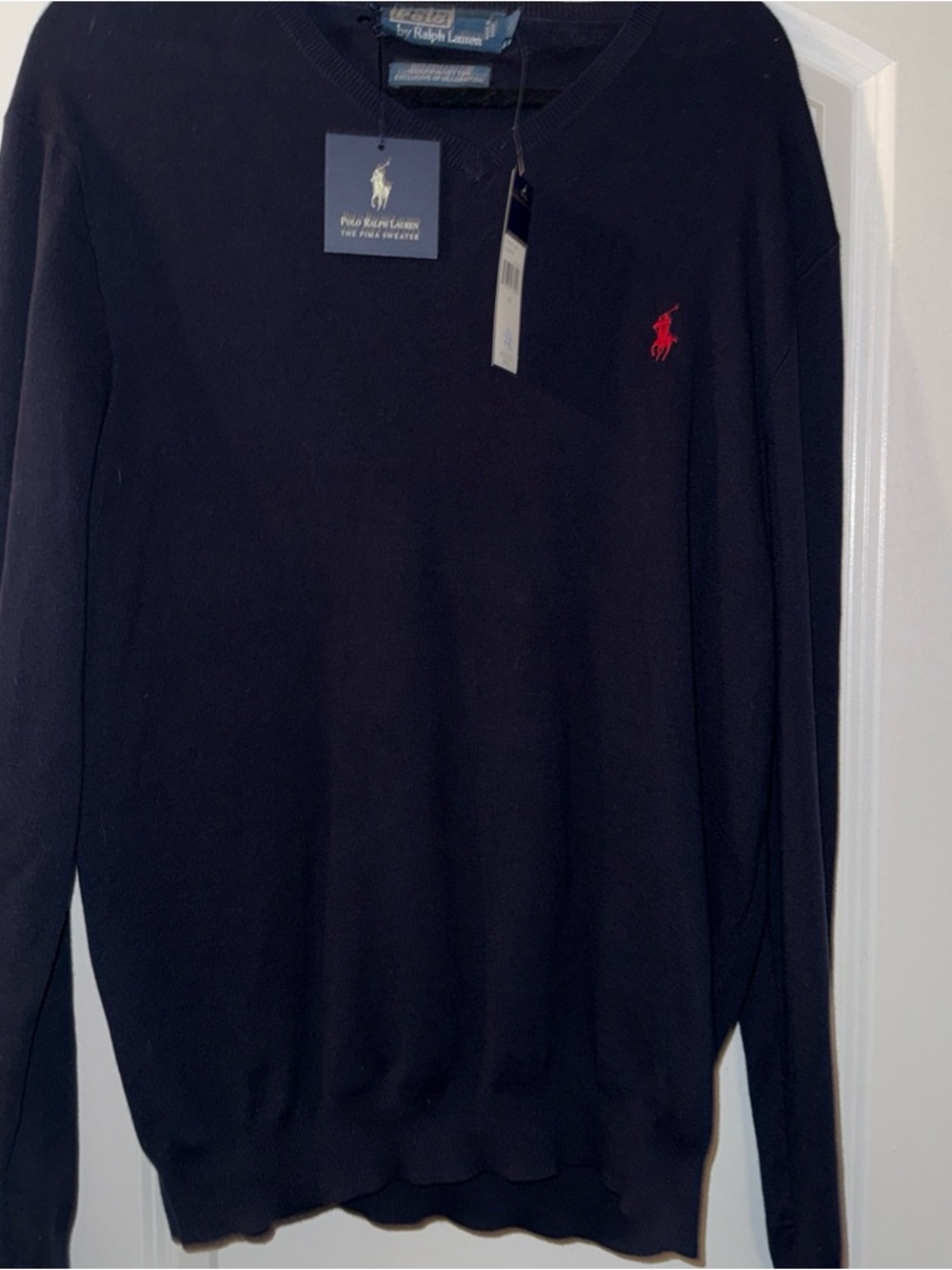 POLO Ralph Lauren Men’s Blue Pima Cotton V-Neck Sweater Size XL-NWT
